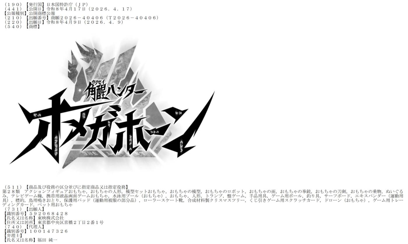 Novo título Tokusatsu é registrado pela Toei Company